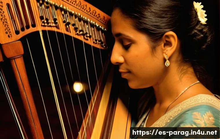 파라과이 전통 음악 - **The Soulful Arpa Paraguaya Master**: A close-up, highly detailed shot of a skilled Paraguayan harp...